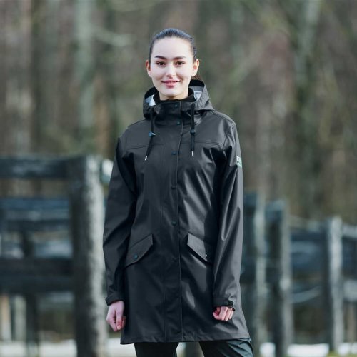 Nepromokavý kabát/pláštěnka HORZE Billie PU - Color: černá, Size: 42