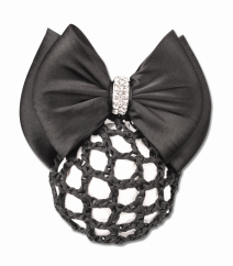 Knot hairnet with decorative bow and clasp