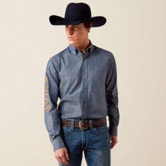 Ariat Herrenhemd mit Teamlogo aus Twill, tailliert, Chambray-Blau